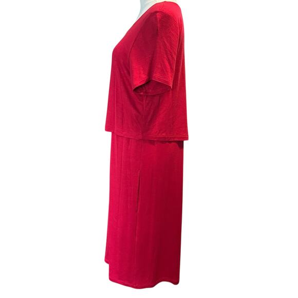J. Jill Sangria Red Knit Layered Button Down Back Dress Size M Flowy Pockets - Picture 11 of 13